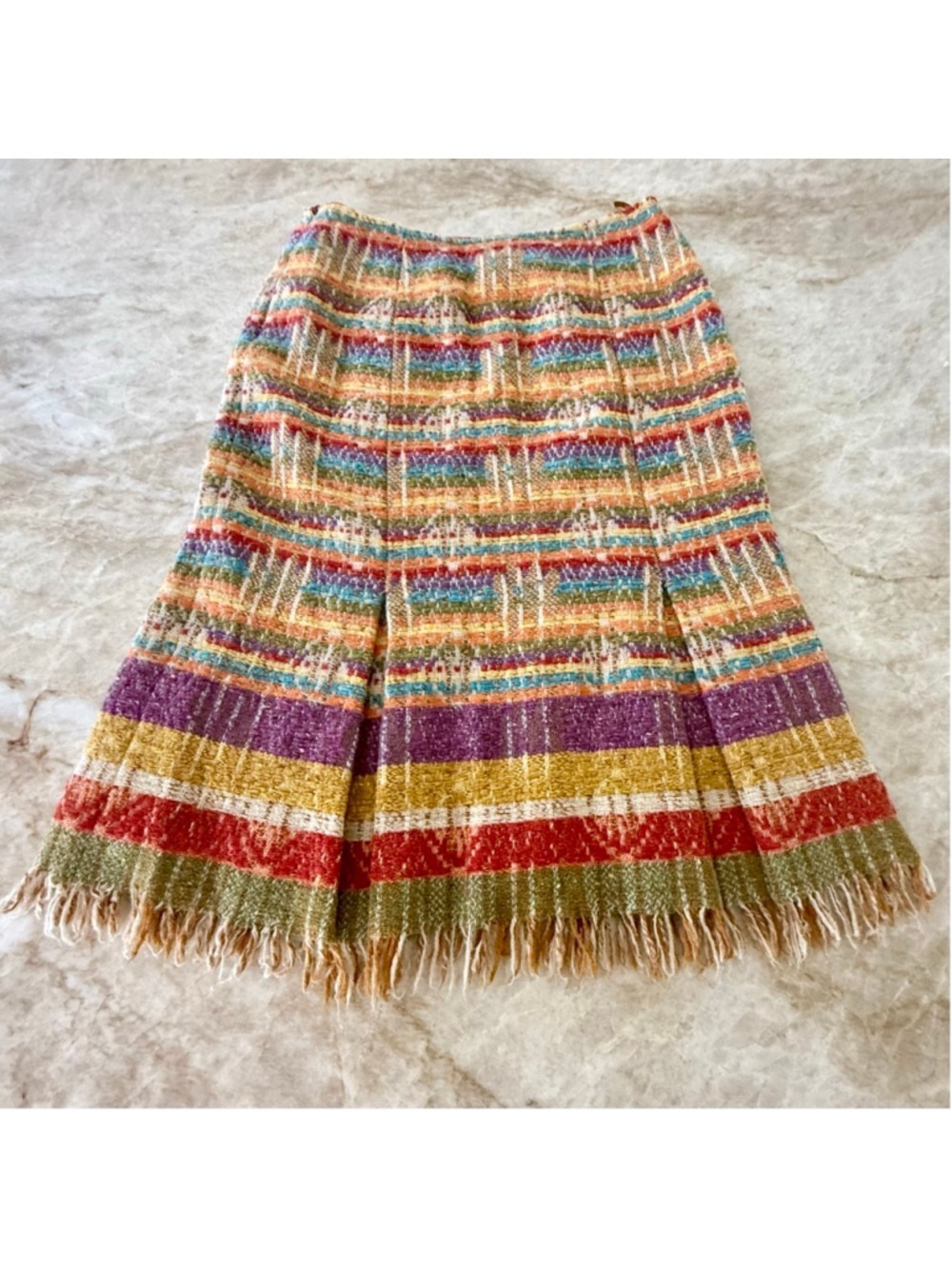Max Mara Multi-color Striped, textured, raw edge colorful Midi Skirt Size 2